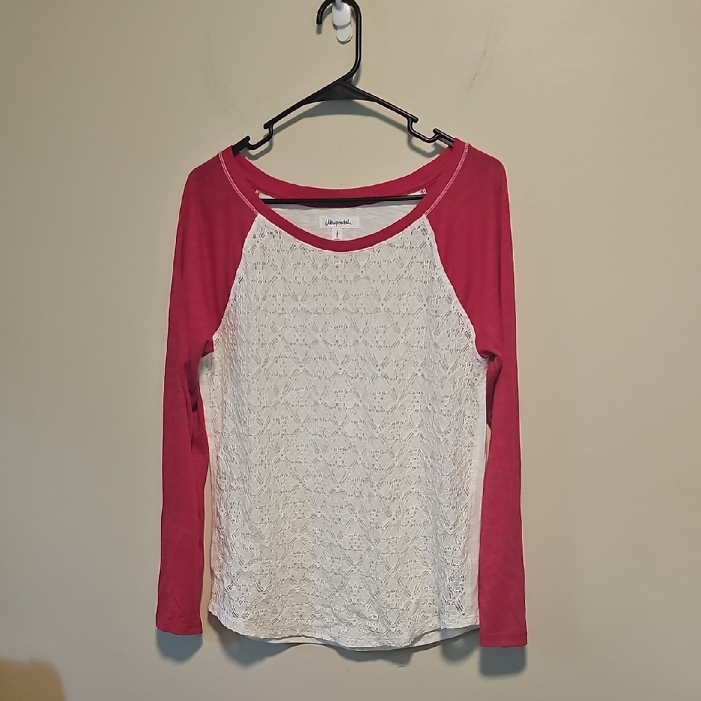 Xhilaration Pink and White Raglan Long Sleeve Tee